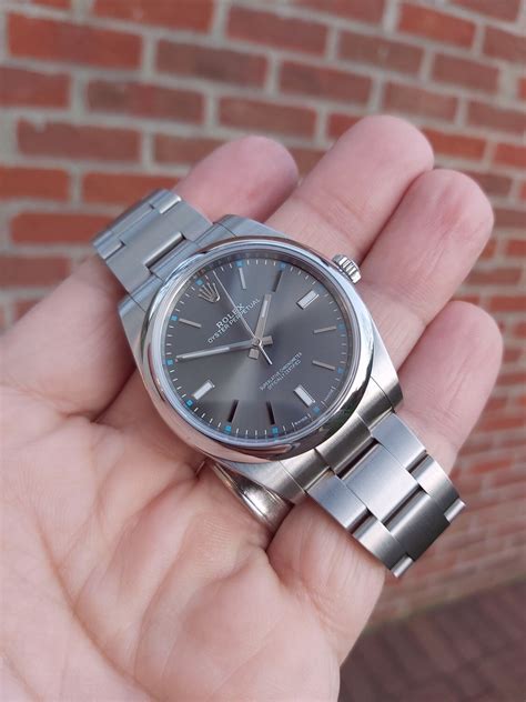 rhodium oyster perpetual dial.